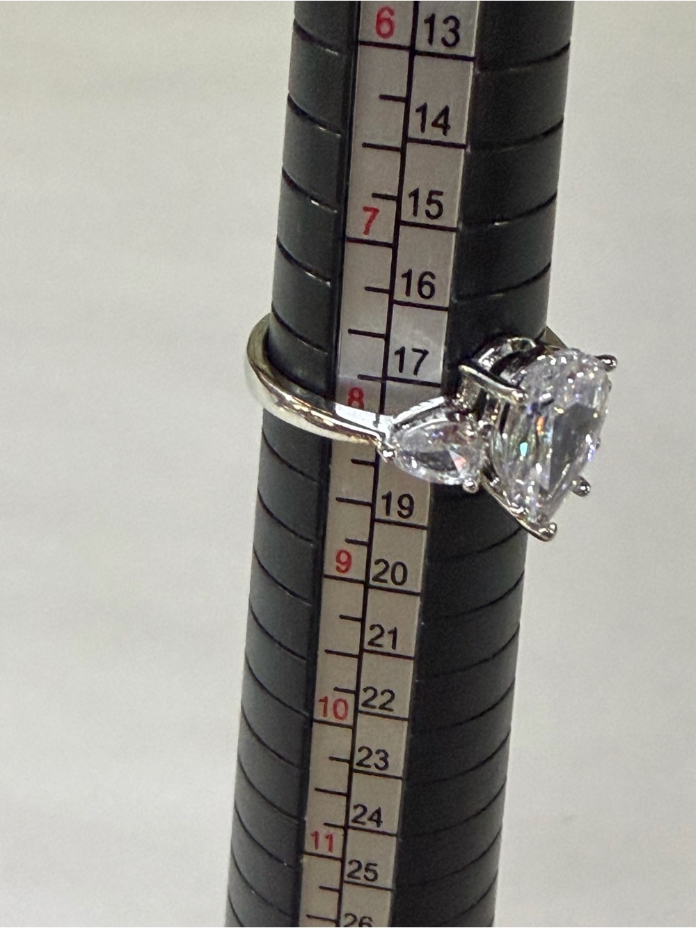 Pear-Shaped White Cubic Zirconia Three-Stone Ring in Silver Tone - Picture 4 of 4